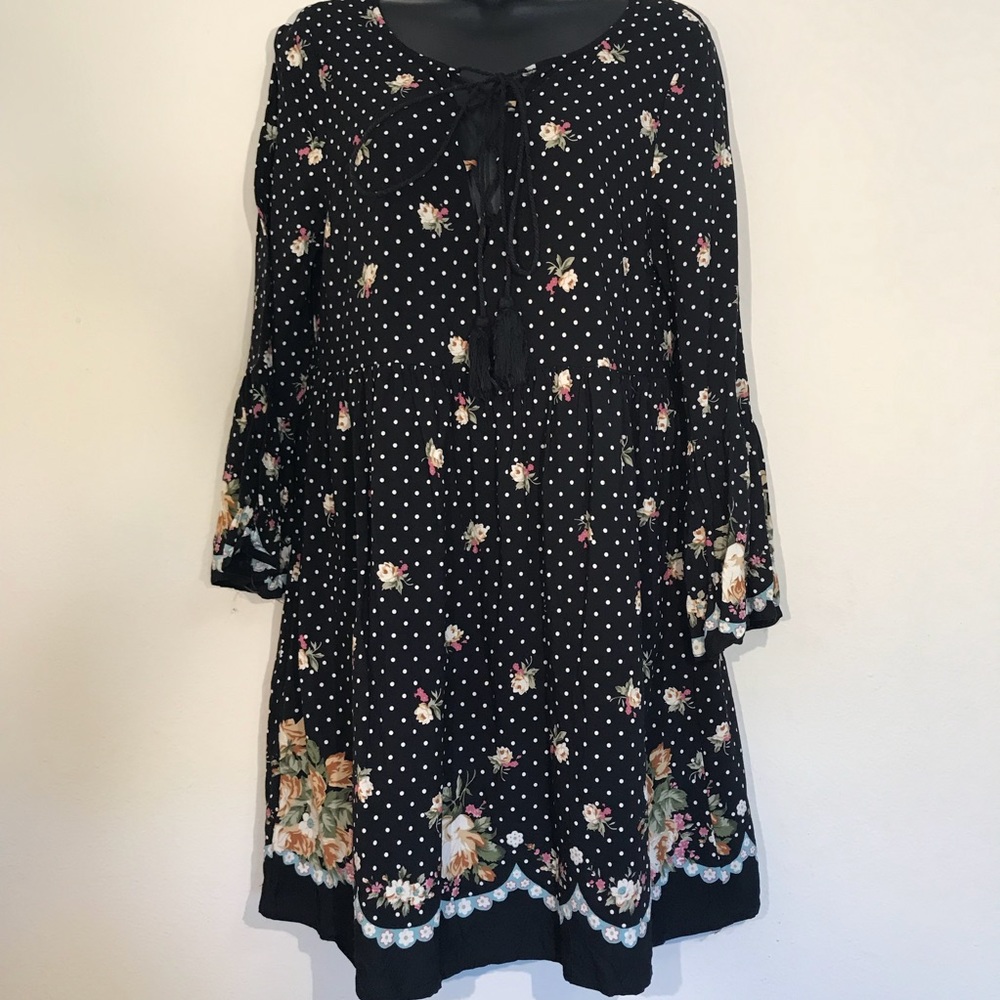 Anthropologie Polka Floral Dress Boho Sz L